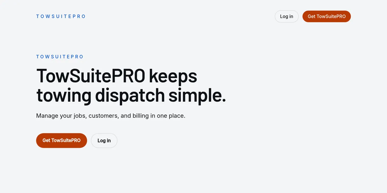 TowSuitePro homepage on a desktop browser